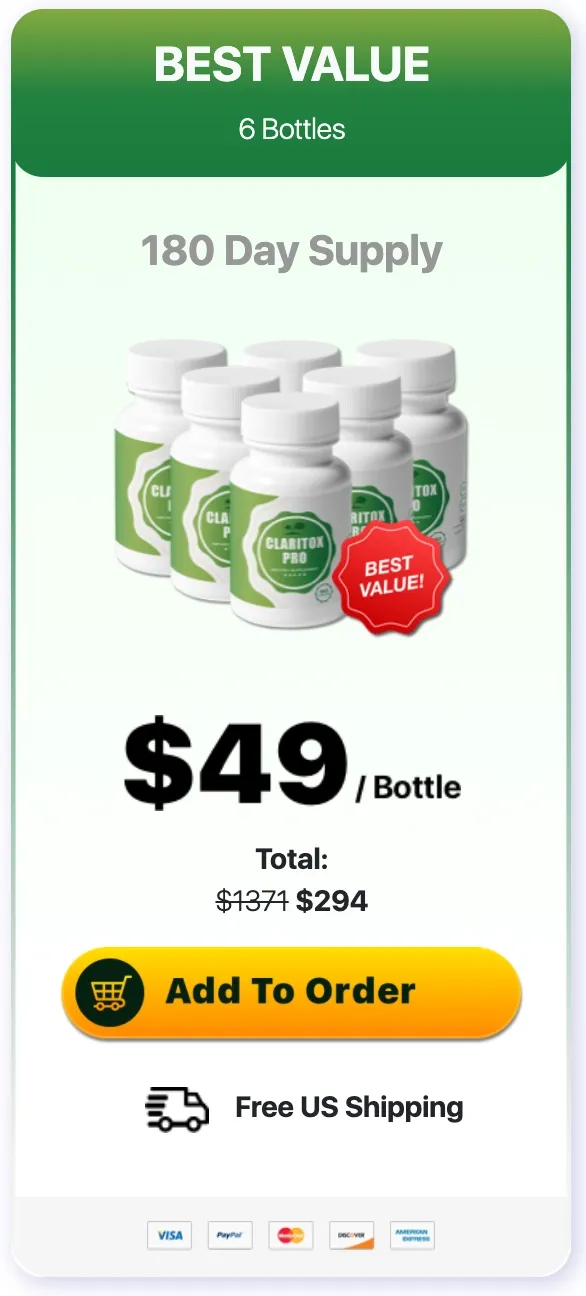 Claritox Pro 6 bottle package - 180-day supply with best value discount and free US shipping